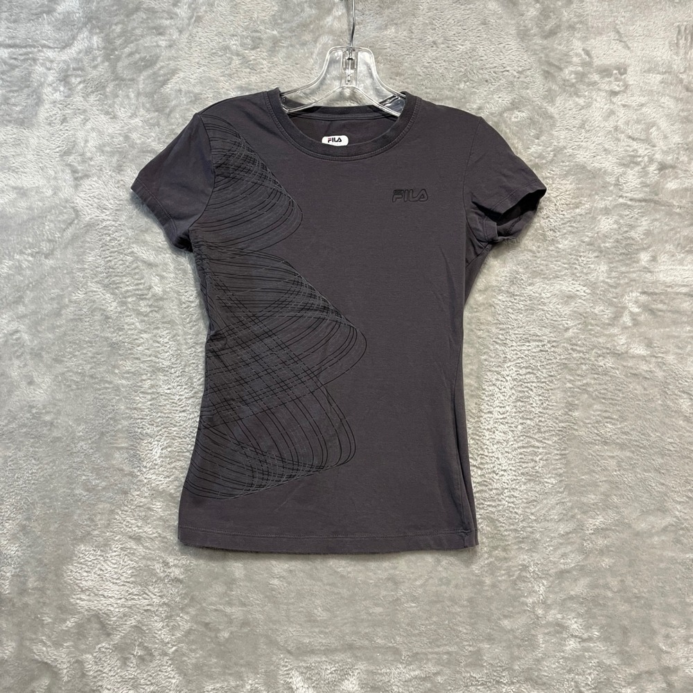 Fila Sport T-Shirt Womens XS Gray‎ Graphic Short Sleeve Crew Neck Stretch